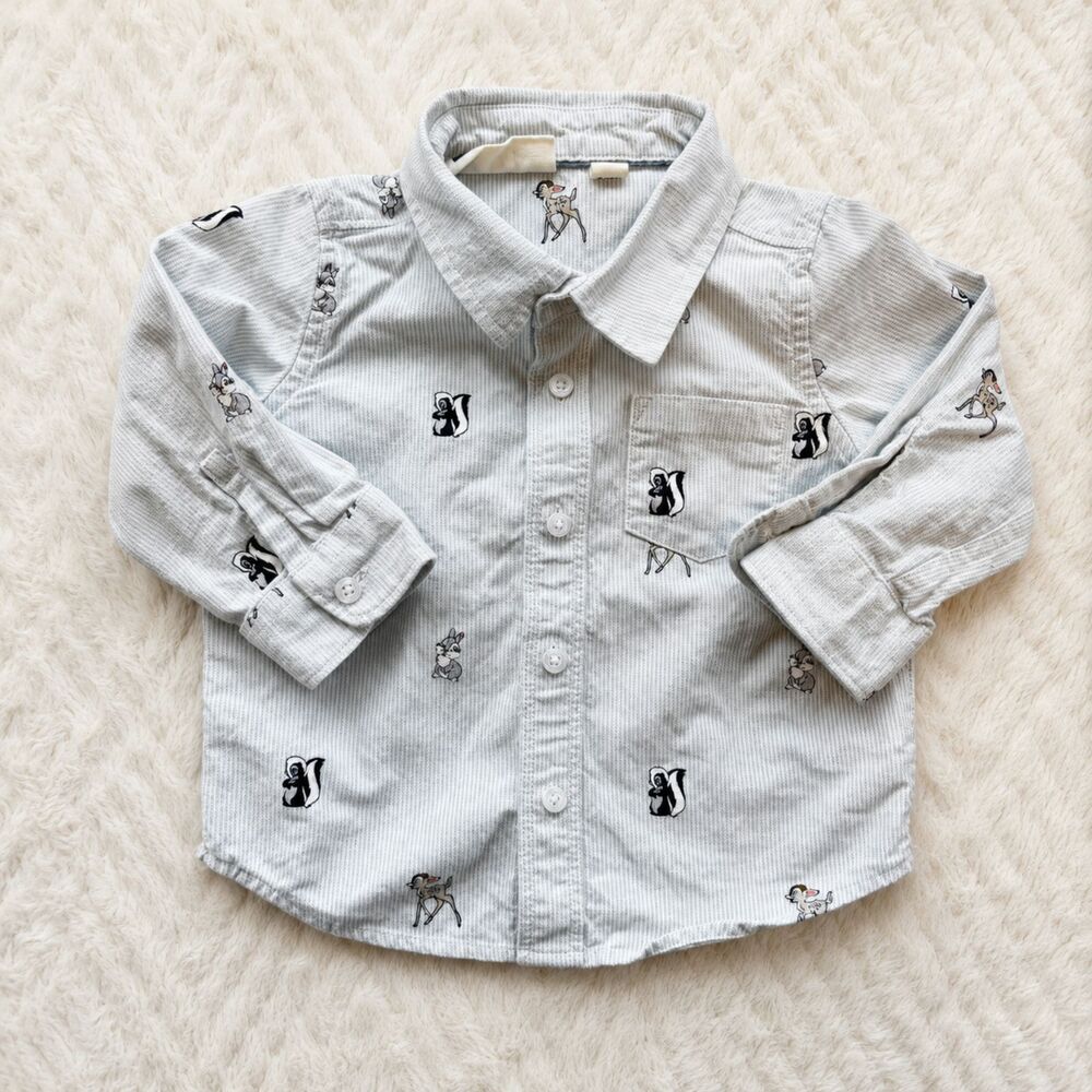 Baby Gap Disney Bambi Woodland Animals Button Up Shirt 6-12M Long Sleeve